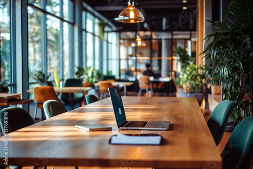 Wallpaper Mural Modern co-working space within a hotel, featuring large tables, comfortable chairs, and a productive atmosphere. Torontodigital.ca