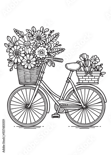 Coloring page bicycle with full flower 