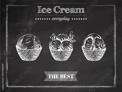 Vintage hand-drawn sketch of ice cream in chalkboard style