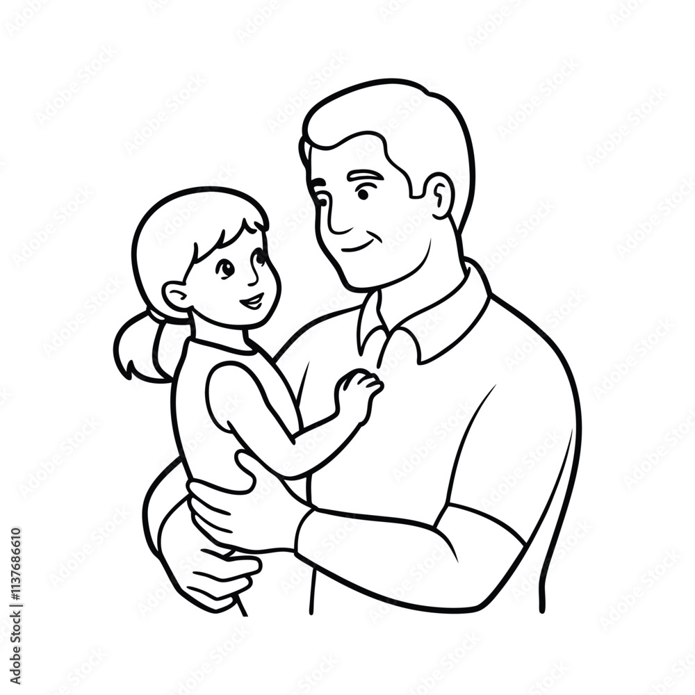Happy Father Holding Daughter Vector Outline - Loving Family Bond, Parent-Child Relationship Art Happy Father Holding Daughter Vector Outline - Loving Family Bond, Parent-Child Relationship Art