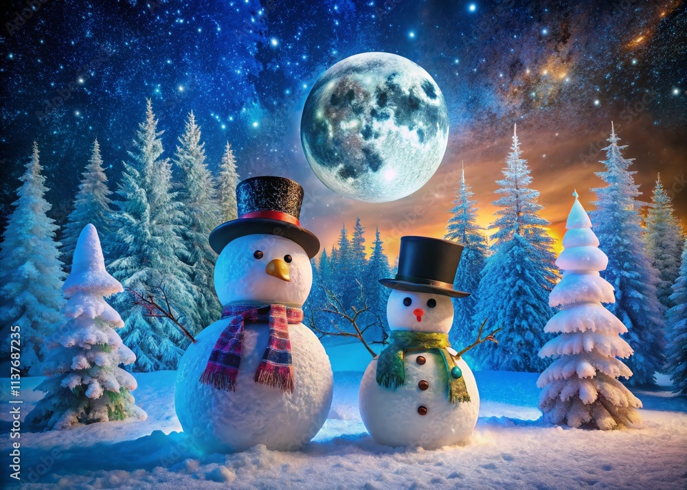 Obraz premium Magical Snowman Photoshoot: Winter Wonderland, Festive Snowmen, Cute Snow Sculptures, Holiday Snow Scenes