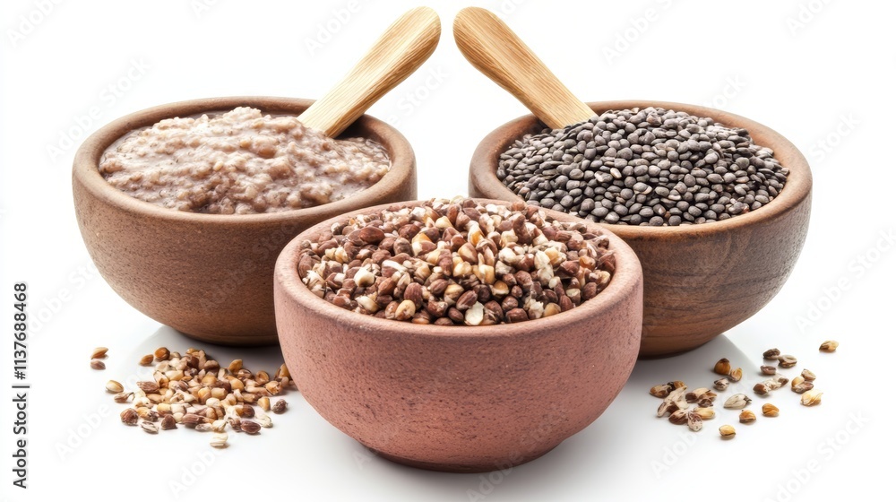 Healthy Grains and Seeds in Bowls - A Nutritious Food Healthy Grains and Seeds in Bowls - A Nutritious Food