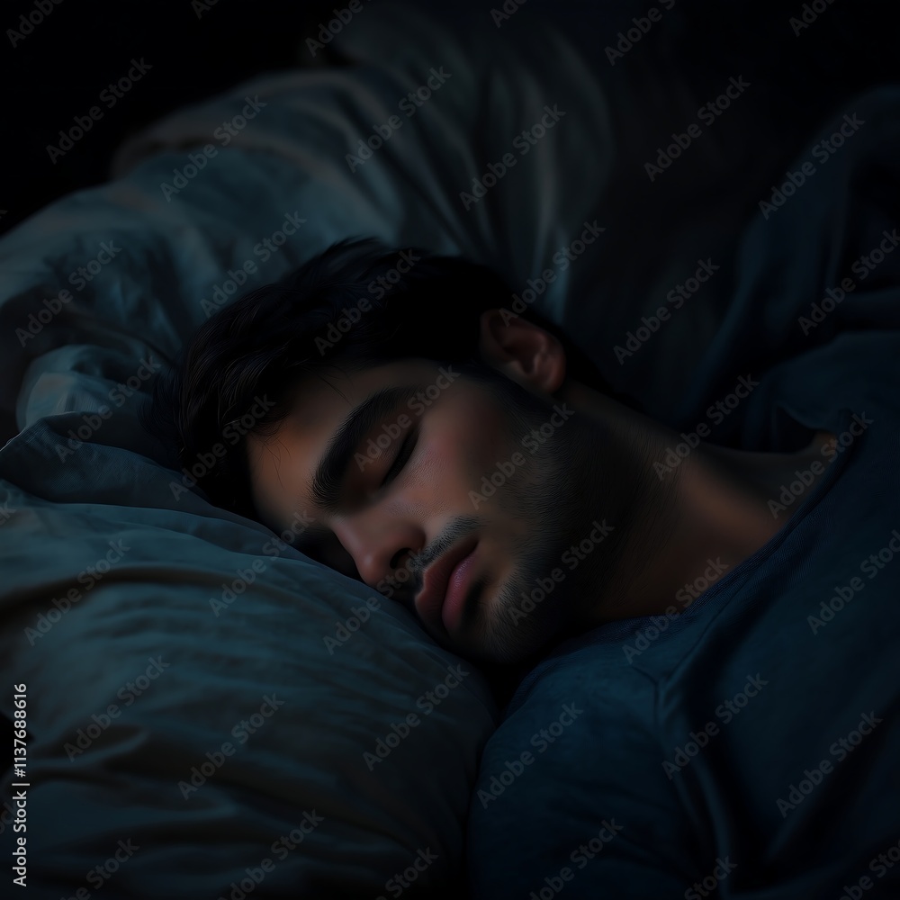 man sleeping on a pillow in bed close-up man sleeping on a pillow in bed close-up