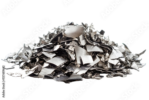 Pile scrap metal shavings isolated on white or transparent background