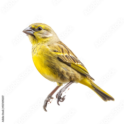 Yellow canary Serinus canaria isolated on white or transparent background

