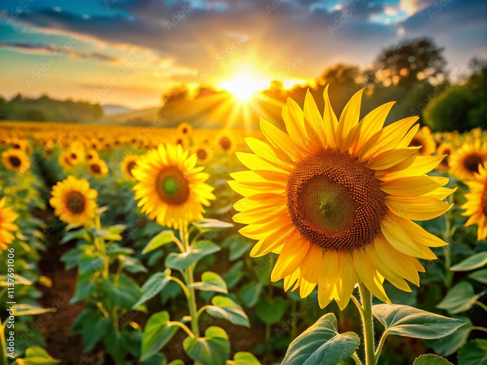 Obraz premium Sunflowers Garden Photography: Vibrant Blooms, Summer Field, Golden Rays, Happy Sunflower, Sunflower Meadow, Blooming Sunflowers