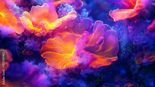 Fototapeta Naklejka Na Ścianę i Meble -  Vibrant coral blooms underwater ocean depths abstract artwork colorful glow close-up nature's beauty