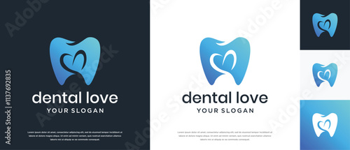 Illustration of love tooth logo design. dental clinic logo icon.