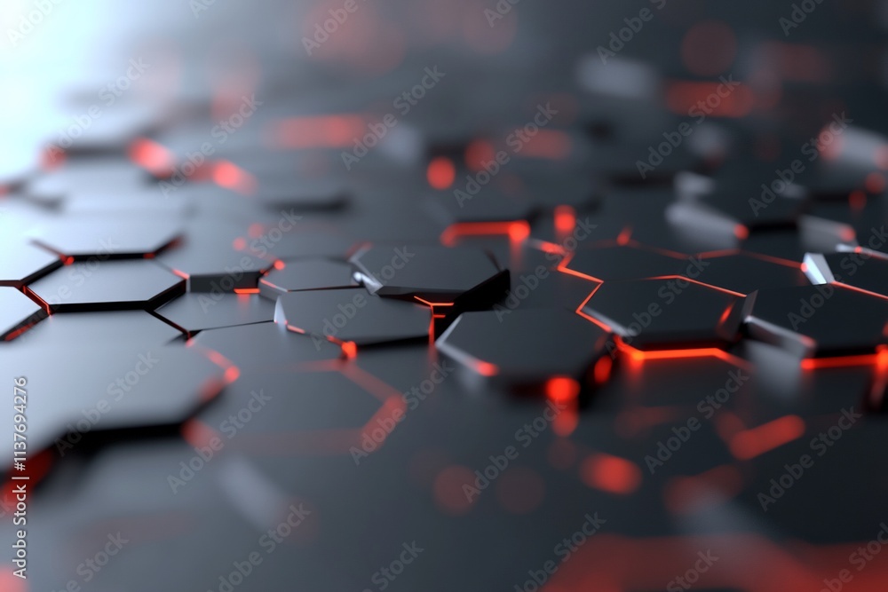 Obraz premium Abstract hexagonal pattern with glowing edges on a dark surface.