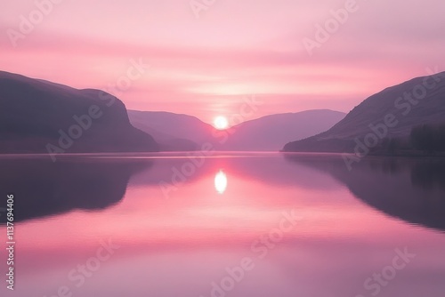 At sunset, close-up planet Mars has mountains and water with a starry sky panorama. Stock image.. Beautiful simple AI generated image photo