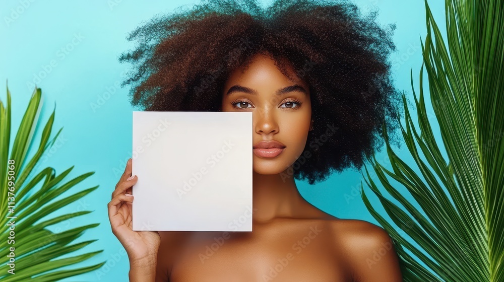 A cheerful young woman holding a blank white board, standing in front of a vibrant rainbow-colored background, symbolizing creativity and positivity. A cheerful young woman holding a blank white board, standing in front of a vibrant rainbow-colored background, symbolizing creativity and positivity.