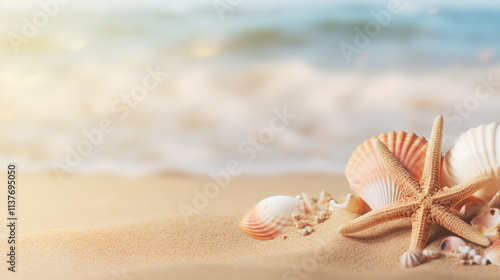 Fototapeta Naklejka Na Ścianę i Meble -  Landscape with shells on tropical beach