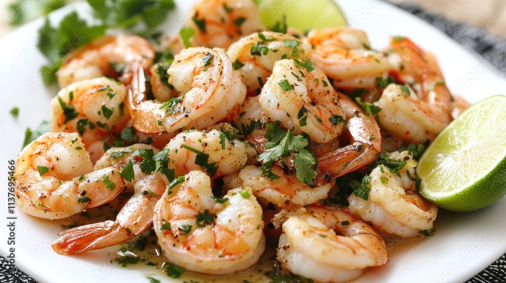 Delicious, seasoned shrimp with fresh herbs and lime. Delicious, seasoned shrimp with fresh herbs and lime.