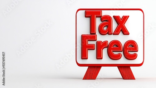 An eye-catching tax-free promotional sign displayed on a white backdrop, ideal for finance and retail concepts. photo