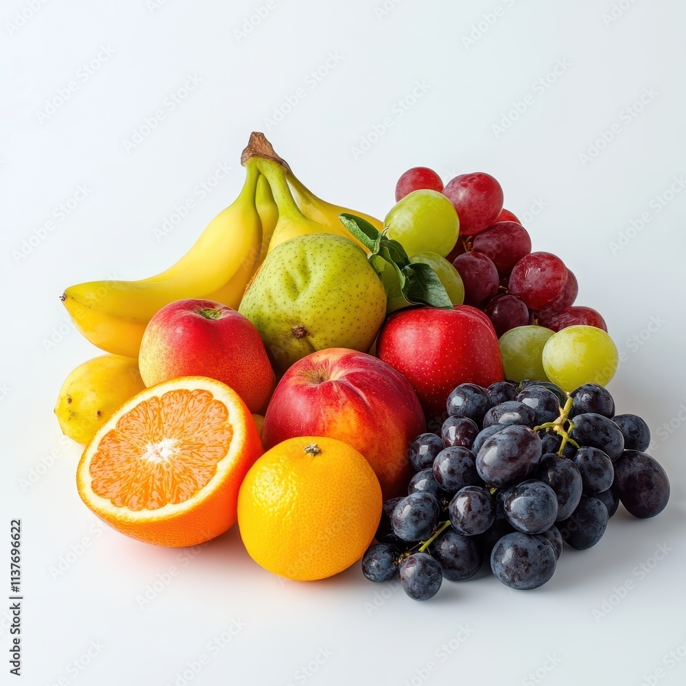 Assortment of Fresh Fruit Including Bananas, Grapes, Apples and Oranges Assortment of Fresh Fruit Including Bananas, Grapes, Apples and Oranges