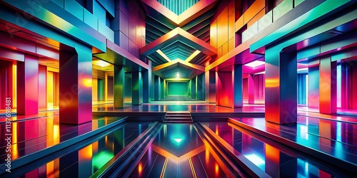 Surreal Geometric Gradient Interior Design: Vibrant Multicolored Architectural Layout