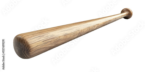 Wooden baseball bat placed on white or transparent background