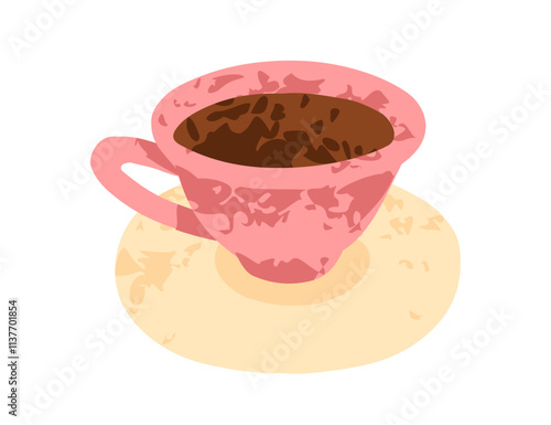 Coffee cup on saucer. Hot aromatic beverage in little mug. Warm caffeine drin...