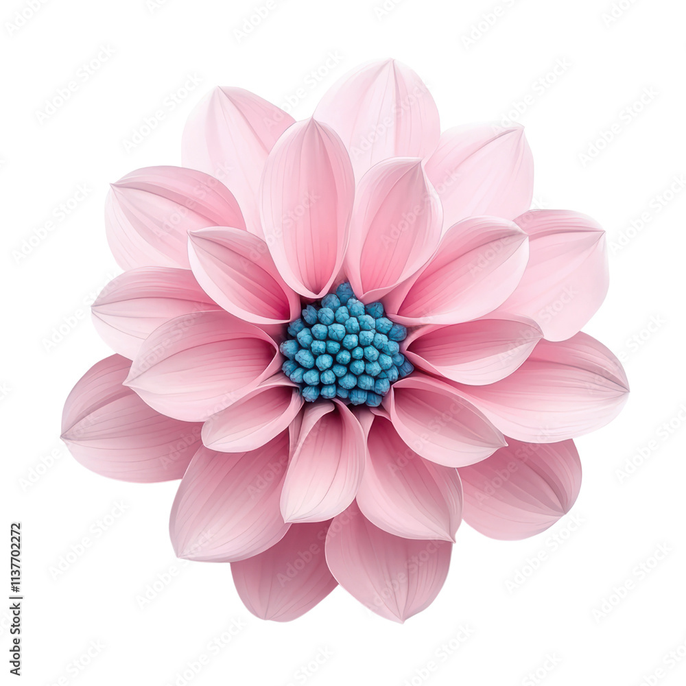 Fototapeta premium Pink dahlia flower with soft petals and vibrant blue center on transparency background