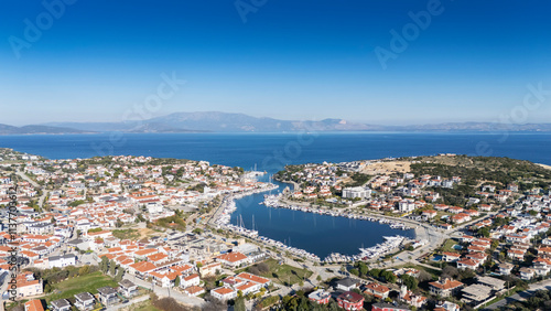 Fototapeta Naklejka Na Ścianę i Meble -  Dalyan Village drone view in Cesme Peninsula of Turkey
