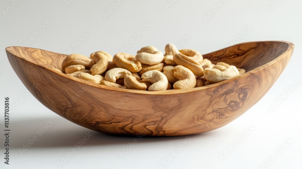 Elegant Wooden Olive Bowl Filled with Cashews Elegant Wooden Olive Bowl Filled with Cashews