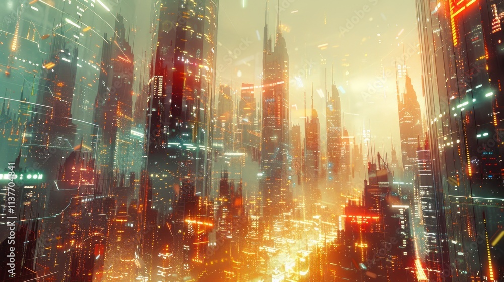 Futuristic Cityscape: A Cyberpunk Metropolis at Dawn Futuristic Cityscape: A Cyberpunk Metropolis at Dawn