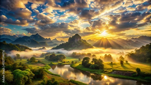Surreal Sunrise: Expansive Sky, Golden Hour, Dreamlike Landscape, Nature Photography