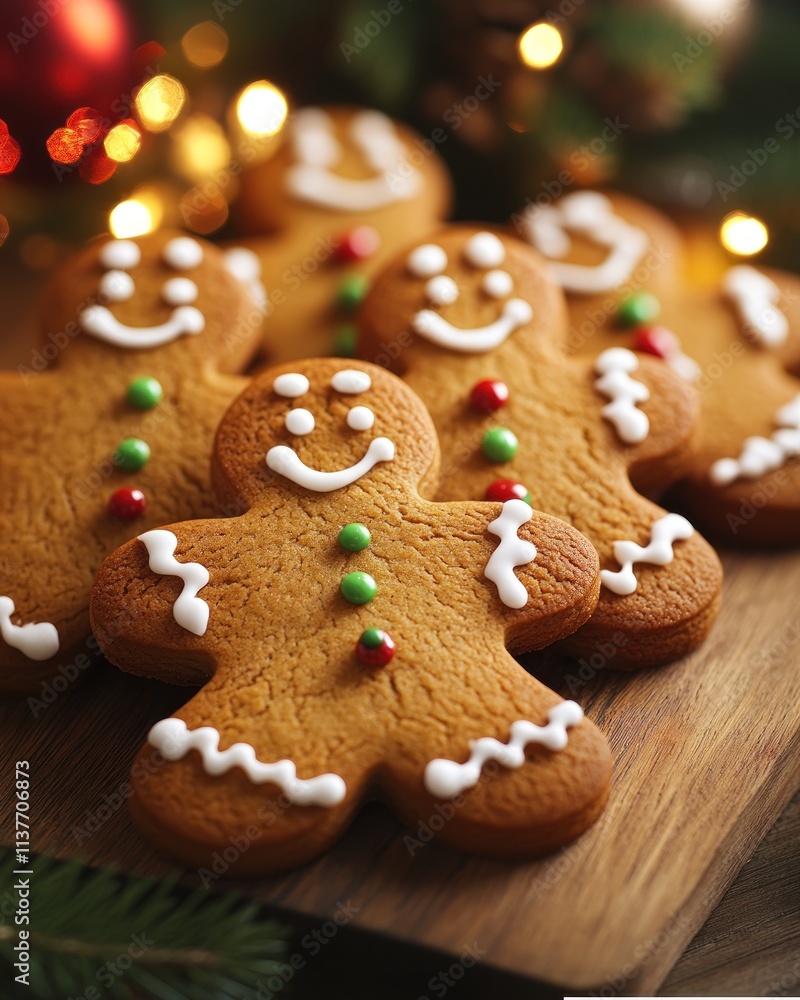A festive display of gingerbread cookies decorated with icing and colorful candies. A festive display of gingerbread cookies decorated with icing and colorful candies.