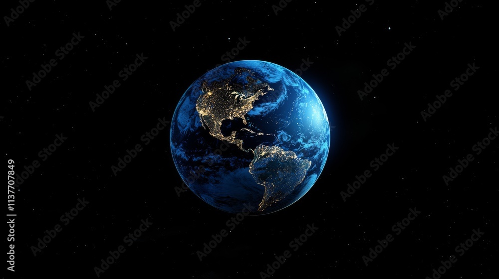 Fototapeta premium Abstract blue digital planet Earth with a global network and connectivity concept