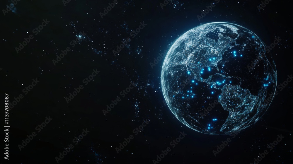 Fototapeta premium Abstract blue digital planet Earth with a global network and connectivity concept