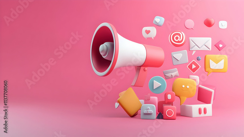 Influencer marketing, social media promotions, 3D illustration, modern advertising concept, copy space photo