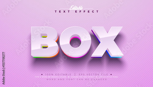 Box 3D Text Effect Design Editable and Scalable Vector Graphic Style Effect with Shadow and Rainbow Color Multilevel Lettering on Pastel Background. Premium Typography Illustration Template for