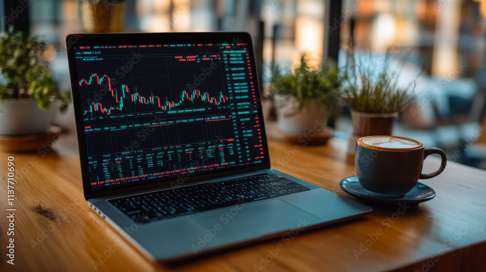 Close up of hands trading stock on laptop for marketing money in office space Close up of hands trading stock on laptop for marketing money in office space