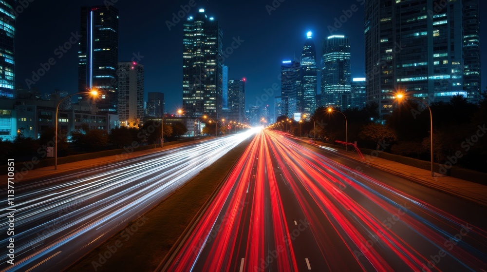 Fototapeta premium Dynamic Light Trails of City Traffic at Night