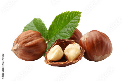 Hazelnuts isolated on white or transparent background