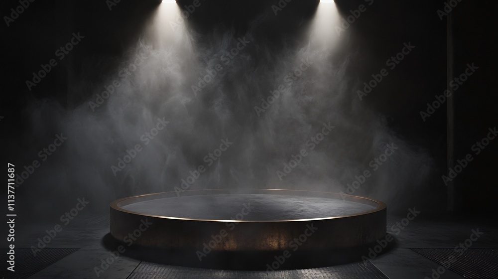 Dramatic Spotlight on Empty Pedestal in Mysterious Theatrical Setting Dramatic Spotlight on Empty Pedestal in Mysterious Theatrical Setting