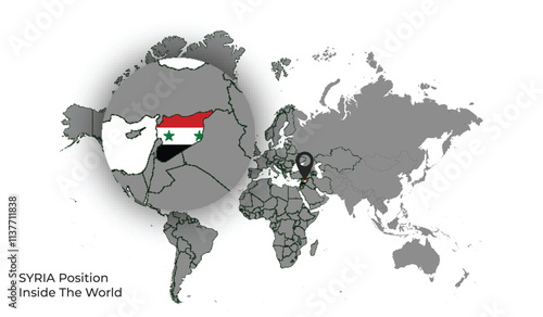 SYRIA Position Inside the World with Flag in Map