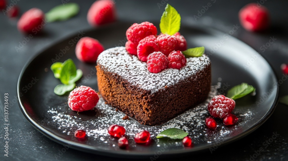 Heart Shaped Chocolate Cake Topped With Raspberries Heart Shaped Chocolate Cake Topped With Raspberries