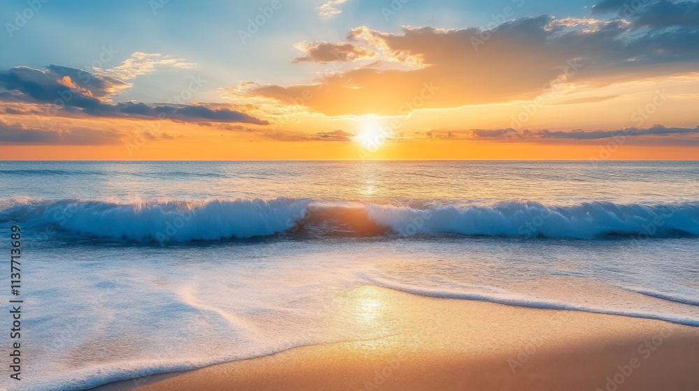 Obraz premium wave and sunset on a background a sea