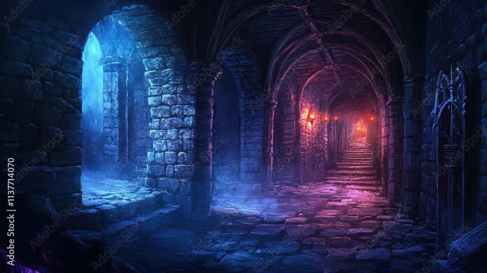 A dark medieval dungeon with a shadowy stone corridor, glowing torchlight, and an eerie ambiance, ideal for fantasy narratives A dark medieval dungeon with a shadowy stone corridor, glowing torchlight, and an eerie ambiance, ideal for fantasy narratives