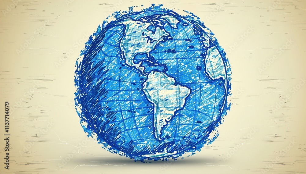 Fototapeta premium Earth globe in one continuous line drawing. 