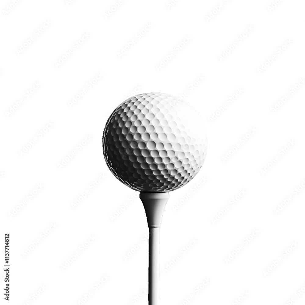A golf ball teed up close-up with a stark white or transparent backdrop
A golf ball teed up close-up with a stark white or transparent backdrop