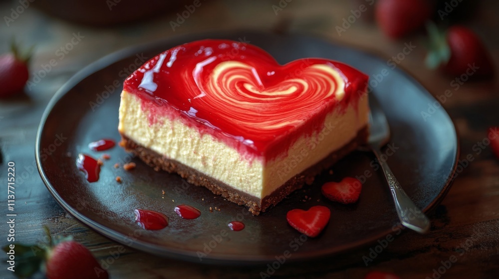 Heart Shaped Cheesecake Slice With Red Glaze Heart Shaped Cheesecake Slice With Red Glaze