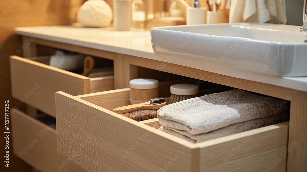 Modern Bathroom Drawer Organization with Towels and Accessories Modern Bathroom Drawer Organization with Towels and Accessories