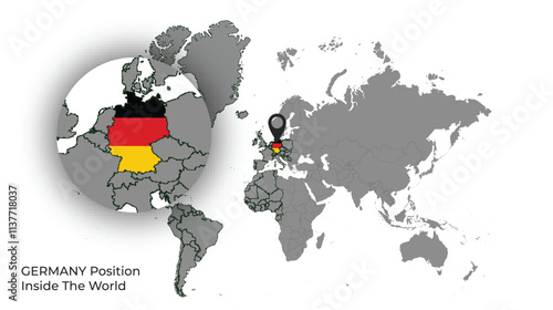 GERMANY Position Inside the World with Flag in Map