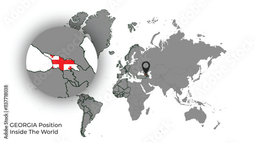 GEORGIA Position Inside the World with Flag in Map
