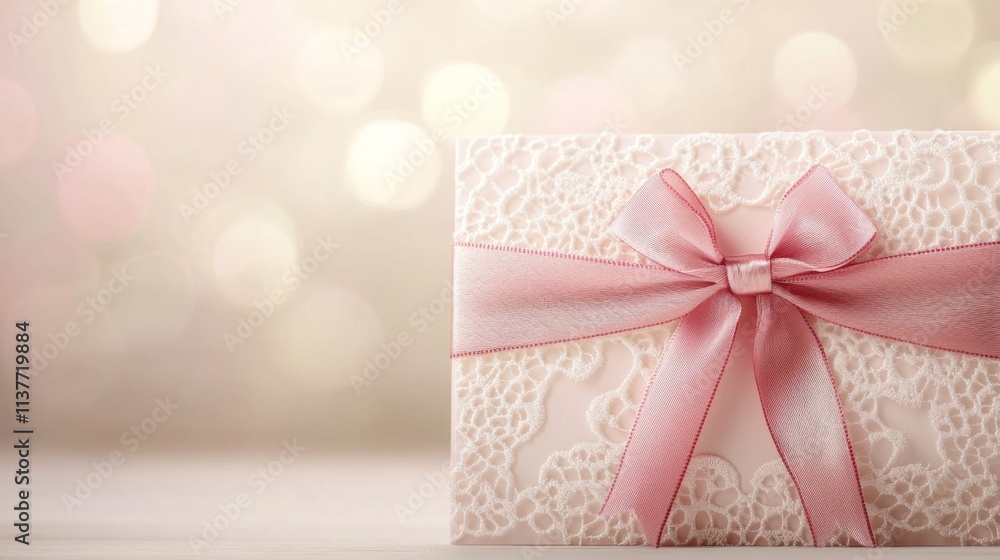 Fototapeta premium Elegant Lace Box with Pink Ribbon Bow Decoration