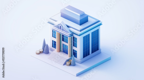 Wallpaper Mural 3D Isometric Illustration of a Classic Bank Building on White Background Torontodigital.ca