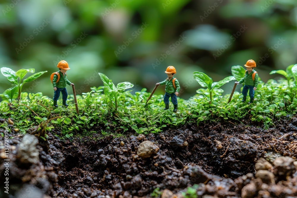 Obraz premium Tiny People Restoring Habitat in Natural Space