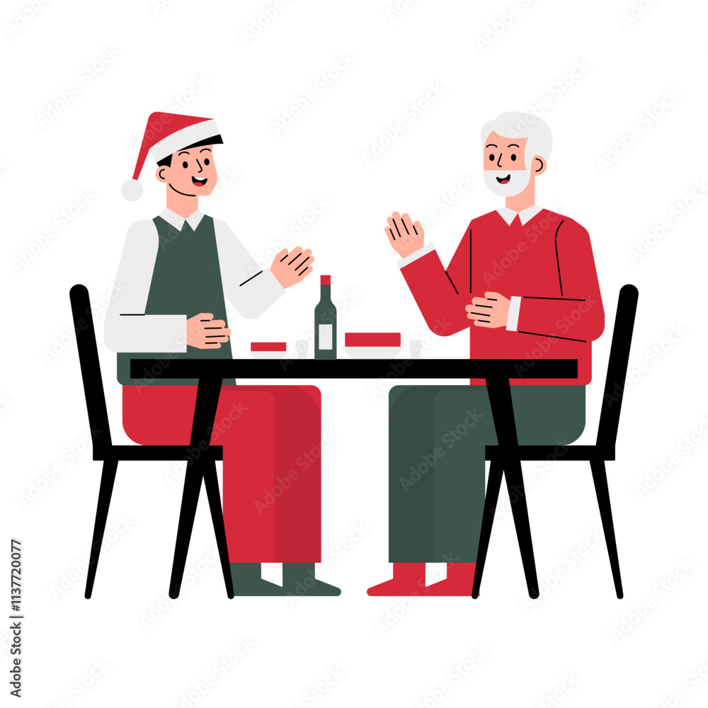 Fototapeta premium Vector Hand Drawn Illustration of a Festive Christmas Dinner Scene